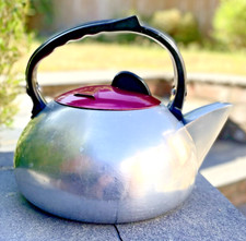 Rare DIAMOND Aluminium Pink Stove Kettle Mid Century Art Deco Bakelite Prop