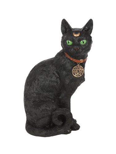 Sitting black cat figurine - black,
