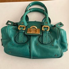 Chloe Paddington Tote Handbag Green Leather Gold Hardware Missing Padlock Key