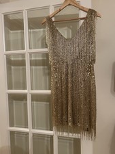 Nadine Merabi Gold Party Dress Size 10 Crystal & Sequin Detail