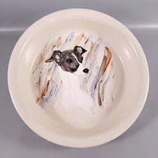 Vintage SIGNED Hand Thrown Painted GREYHOUND WHIPPET DOG Studio Art POTTERY BOWL
