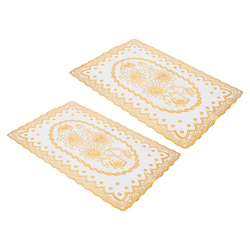 2pcs gold pvc lace placemats - gold,