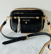 River Island Black Beige Double Removable Pouch Zip Crossbody Bag New