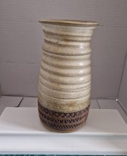 Vintage Broadstairs Studio Pottery Vase.  Earthenware Impressed Design. 20cms