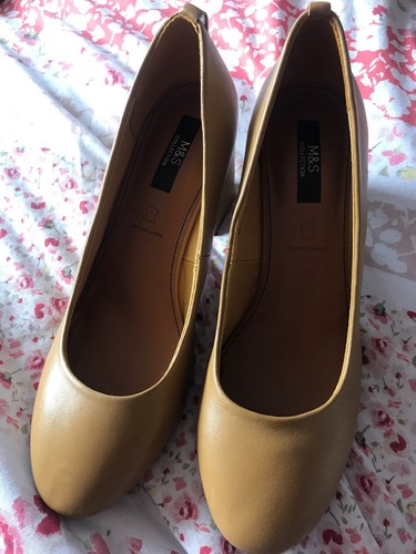 Ladies leather court shoes - m&s,