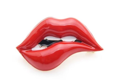 Red lip enamel brooch - lip,