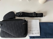 Mens Dior Saddle Triple Pouch Cross Body Bag - Black Dior Oblique Jacquard