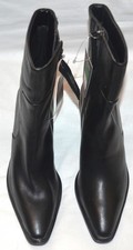 LADIES M&S GENUINE LEATHER COWBOY BLOCK HEEL POINTED TOE BOOTS SIZE 4 BLACK