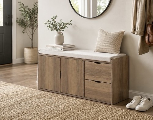 Oak storage ottoman bench with - oak,