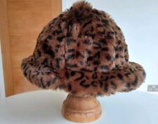KANGOL FAUX FUR CASUAL WOMENS BUCKET HAT IN LEOPARD PRINT - MEDIUM - RRP: £60+