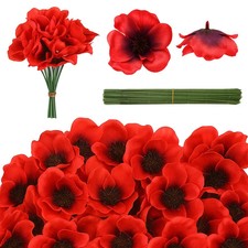 ZNDFTW 60 Set Red Poppy Artificial Flowers Fake Flowers for Remembrance Poppies