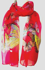 Ladies Stunning Silk Chiffon Butterfly  Red  Scarf.  A great gift