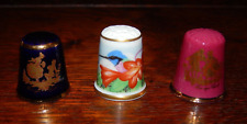 3 x LIMOGES PORCELAIN FRANCE THIMBLES ~ HAVILAND HUMMINGBIRD, BLUE & PINK CASTEL
