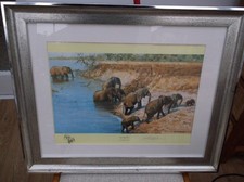 DAVID SHEPHERD OBE “THE CROSSING” (ELEPHANTS) - FRAMED & SIGNED PRINT -