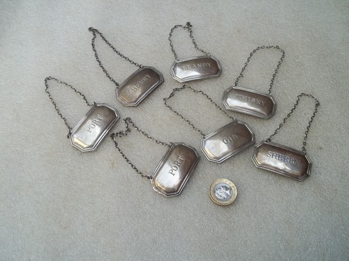 Vintage silver decanter labels - silver,