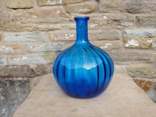 Vintage Empoli Italy Onion Shaped Teal Blue Glass Genie Bottle - No Stopper