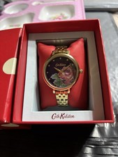 -974 Cath Kidston Gold Bracelet Watch Navy Rose Dial  Vgc In Box New Battery