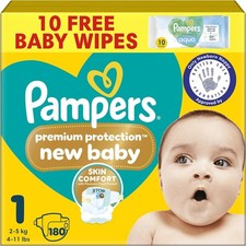 Pampers Premium Protection New Baby Size 1, 180 Nappies, 2kg-5kg, Monthly Pack +