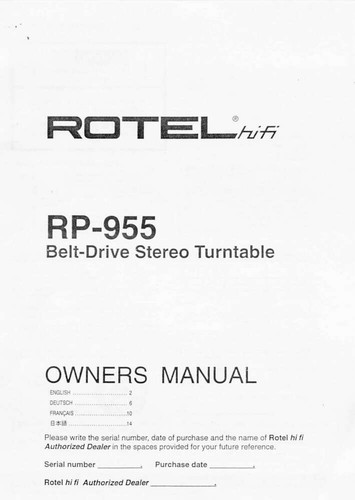 Rotel 955 turntable owners - rotel, rp-955