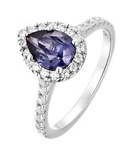 925 Sterling Silver Tanzanite CZ Pear Cluster Ring size J K L M N O P Q R S
