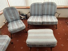 1970s Ercol Two Seater Sofa, Two Armchairs, Footstool and Small Rocking Chair