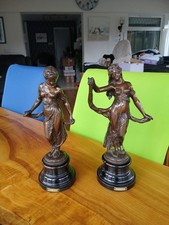 Antique French Bronze Cast Metal Virtue Modestie & Gaiete Figures