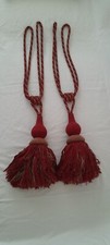 Curtain tie backs pair red sparkle gold burgundy twisted rope tassel large