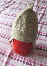 Peruvian Style Raw Wool Hat Hand Knitted in Natural Cream colour