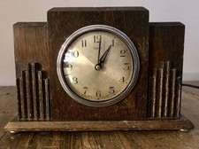 FERRANTI ART DECO OAK ELECTRIC MANTEL / DESK CLOCK - WORKING