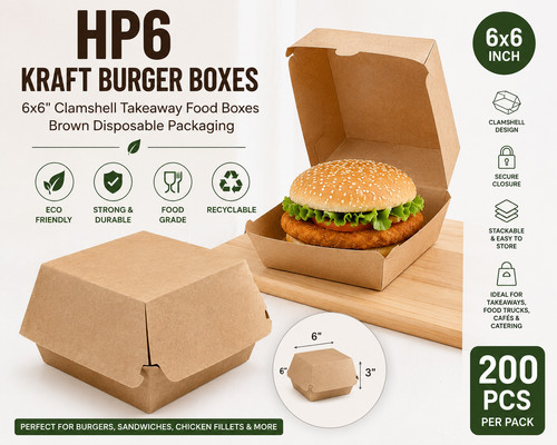 Hp6 kraft burger boxes - boxes, 6x6"