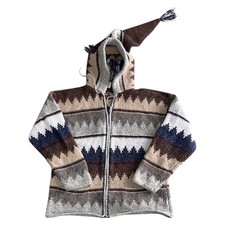 Vintage Baja Hoodie Hippie 90s Retro Full Zip Wool Blend Brown Womens Small