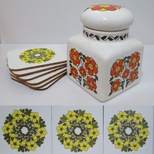 Taunton Vale Storage Jar  + Coasters Orange Yellow Flower Daisy Flower Vintage