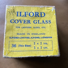 Bins 19 X vintage Ilford cover glasses for lantern slides etc, 2"x2" 5x5cm