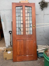 Vintage Solid Wood Exterior Door with Stained Glass Panel – open to offers