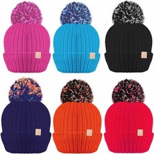 Kids Boys Girls Insulated BOBBLE Thermal Pom Pom Hat Warm Fleece Lined Knitted
