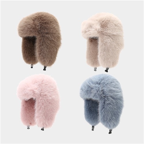 Ladies fluffy faux fur trapper - faux,
