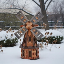 New Wooden Windmill 39.5 inch 100cm Family Led Outdoor Garden Handmade Christmas