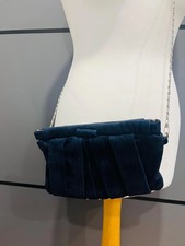 JACQUES VERT Vintage Suede Clutch Shoulder Bag, Detachable Long Strap - Navy Blu