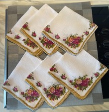 Royal Albert Old Country Roses Style Linen Napkins / Serviettes x 6, 42cm x40cm