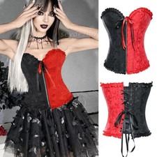 Women Sexy Overbust Boned Corset Burlesque Basque Top Lace Up Waist Shaper S-6XL