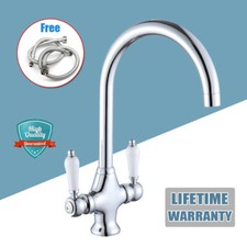 Traditional Kitchen Sink Mixer Taps Basin Twin Lever Brass Chrome Cloakroom Tap