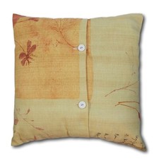Beige Cushion, Removeable Cover, Floral & Script, Button Fastening 40x40cm HndMd
