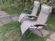 2 X Lafuma Folding High Back Recliner Garden Camping Chairs With Head Rests.