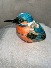 Kingfisher Bejewelled Enamel Hinged Trinket Box