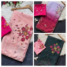 Georgette silk moti embroidery