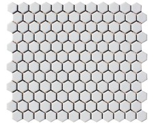 Porcelain Mosaic Tile Hexagon White Matt (2.3cm x 2.3cm) 30cm x 26cm  