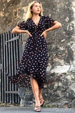 Wallis Black & Pink Spot Wrap Lined Midi Dress with Belt