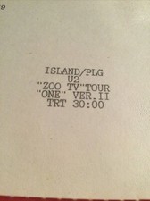 U2 Zoo TV Tour Promo umatic tape