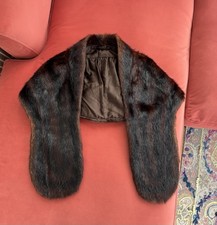 Mink Stole Cape Dark Copper With Black Real Fur, Size S-M-L