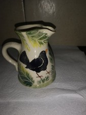 Studio Pottery Jug Spongeware Decorated Hungry Blackbird Searching Leaves Vgc